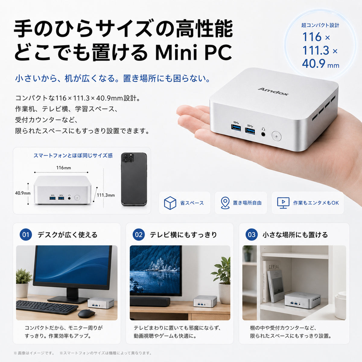 Amdox ミニPC AMD Ryzen 5 3500U 8GBメモリ 256GB SSD 3画面拡張対応 Windows 11 Mini PC 10A
